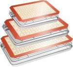 Baking Sheet Tray Cooling Rack with Silicone Baking Mat Set, Stainless Steel Cookie Pan For Oven, Set of 9 (3 Sheets + 3 Racks + 3 Mats), Warp Resistant & Heavy Duty & Easy Clean, Red