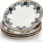 4 Pack Ceramic Dinner Plates, 10" Round Appetizer Plates, Blue Floral Dessert Serving Dishes, Vintage Salad Plate, Scratch Resistant Dinnerware for Kitchen, Microwave Dishwasher Oven Safe