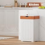 Trash Can Cabinet, 13 Gallon Kitchen Garbage Can, Wooden Recycling Trash Bin, Dog Proof Trash Can, Trash Cabinet with Lid for Home Kitchen Bathroom, White - Image 2