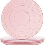 Pink Hobnail Plates, Set of 4 Glass Vintage 10.5” Dinner Plates that are Dishwasher Safe