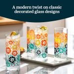 Flower Drinking Glasses Set of 4, Colorful, Retro Floral Design Glass Cups Set, Dishwasher Safe Water Glasses Set for Beverages - Image 2