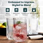 Drinking Glasses Set of 8. 17oz  Drinking Cups. Ripple Cocktail Glasses, Ribbed Drinking Highball Glass Cups. Arch Designed Art Deco Glassware for Water Juice Coffee. Package may Vary - Image 2