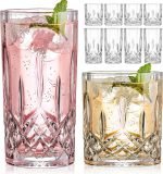 Drinking Glasses, 8 Piece Crystal Glass Cups, Mixed Glassware Set, 4 pcs Crystal Old Fashioned 11oz Highballs and 4 pcs 11oz Whiskey Glasses, Great for Cocktail, Whisky and other Beverages