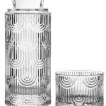 Bedside Water Carafe and Glass Set, Mouthwash Dispenser for Bathroom, 21.6 Oz Glass Water Bottles with 6 Oz Drinking Cup as Lid, Pitcher for Nightstand, Kitchen (Clear)