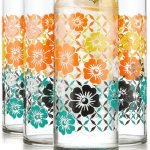 Flower Drinking Glasses Set of 4, Colorful, Retro Floral Design Glass Cups Set, Dishwasher Safe Water Glasses Set for Beverages
