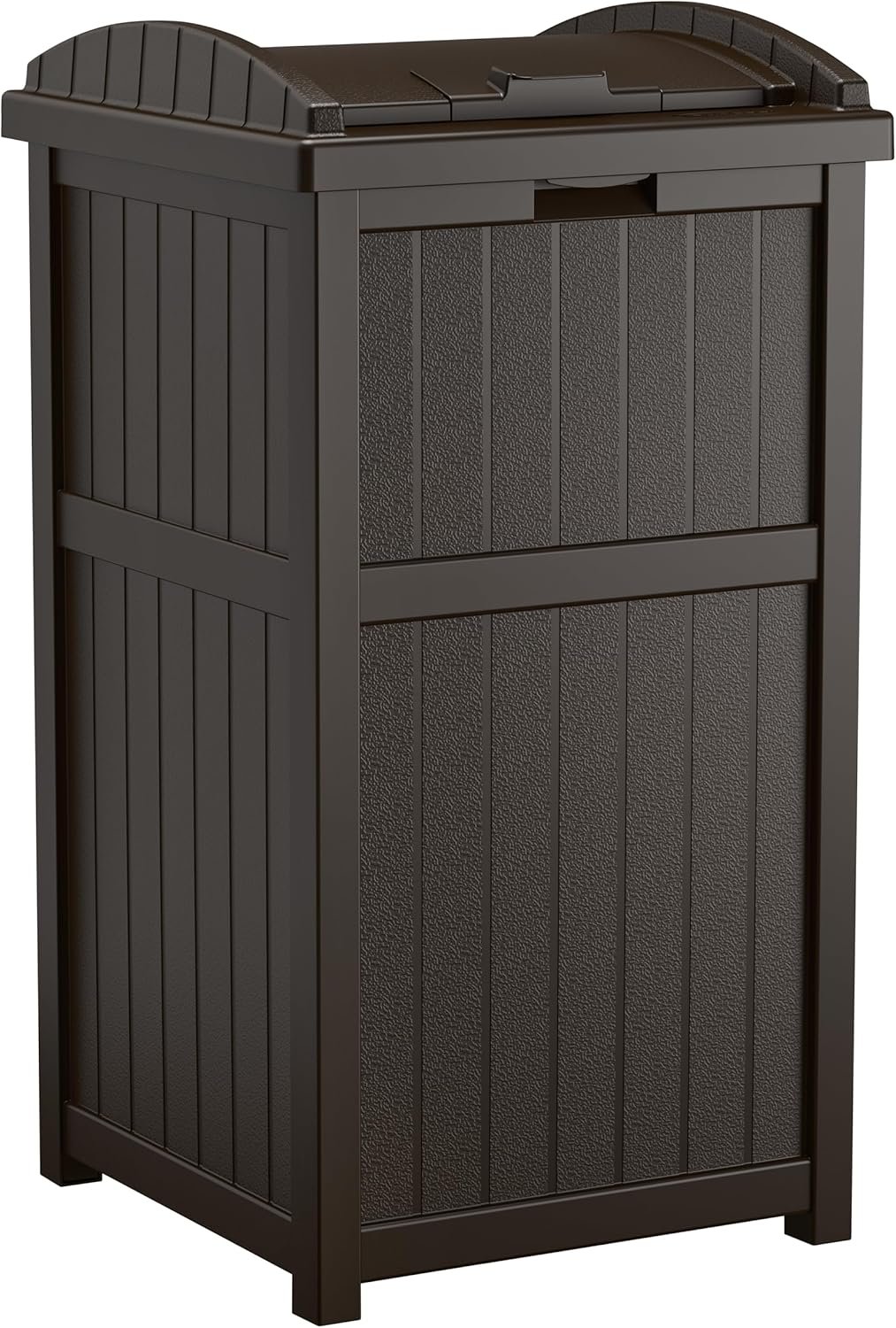 81xIkDLMO1L._AC_SL1500_.jpg 33 Gallon Durable Plastic Hideaway Outdoor Garbage Can with Secure Lid and Wicker Design for Home Backyards, Decks, or Patios, Java Brown - Image 1
