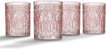 Old Fashioned Whiskey Glasses, Drinking Glasses,  Decor, Glass Cups, Water Glasses, Cocktail Glasses - Jax Collection, 12oz, Pink, Set of 4