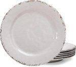Classic Vintage White Melamine Dinner Plate Set, 11-inch Lightweight Round Kitchen Plates Set for Salad, Pasta –Unbreakable RV, Camping Dining Serving Dishes for Parties, Set of 6…