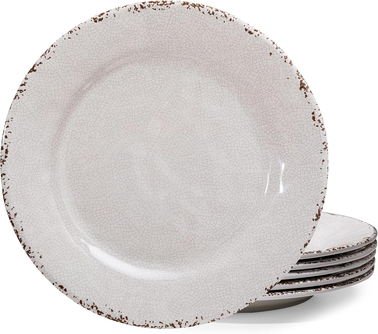 91mxW5nRDxL._AC_SL1500_.jpg Classic Vintage White Melamine Dinner Plate Set, 11-inch Lightweight Round Kitchen Plates Set for Salad, Pasta –Unbreakable RV, Camping Dining Serving Dishes for Parties, Set of 6… - Image 1