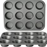 Nonstick Muffin Pan, Set of 2, Sturdy, Oven Safe, Bakes Evenly, Easy to Clean, 12 Cups, Gray, 13.9x10.55x1.22"